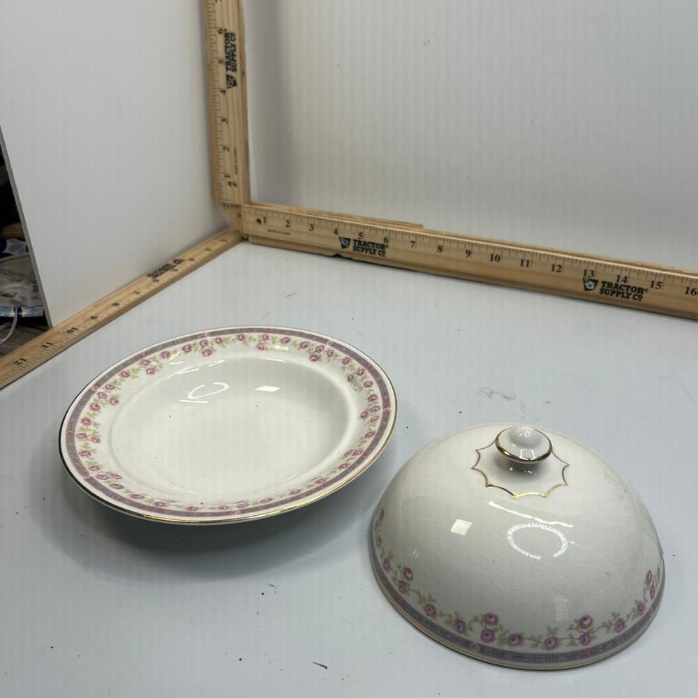 Vintage Derwood W.S. George Porcelain Dish with Pink Floral Design and Gold Trim - Picture 2 of 4
